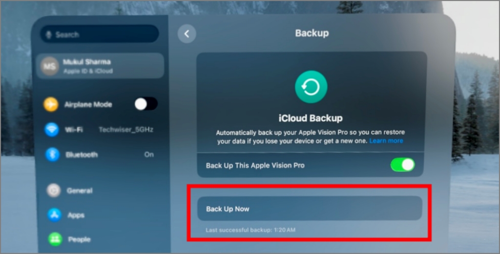 Backup-Now apple vision pro data
